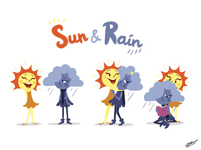 SUN and RAIN character concept design drawing illustration kids rain sun