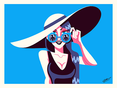 Prey drawing illustration pool prey summer sunglasses swimming woman