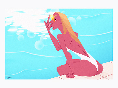 Summer Girl blonde drawing girl illustration pool summer swimming