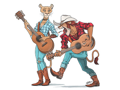 COUNTRY LIONS animal animals art character character design country cowboy digital art digitalart drawing illustration illustration art lion musician