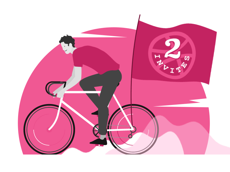 Two dribbble invites! 2d character animation cyclist draft dribbble invite gif illustration invitations invites loop