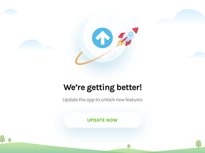 App Update Notification features fresh greens illustration notification rocket sky ui unlock update upgrade ux