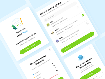 Mock tests attempt exam illustration introduction modal selection syllabus test ui ux webdesign