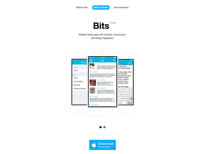 iPhone section of Bits app diary ios iphone journal minimal screenshot site white