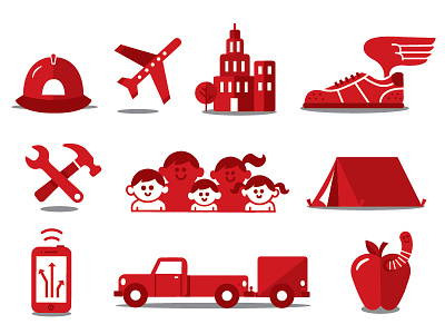 Automotive Icons apple city family hammer hard hat icons plane shoe tent truck worm wrench