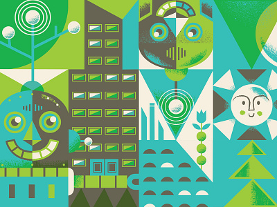 Adobe Creative Cloud adobe buildings city flower geometric robot shapes texture trees triangles
