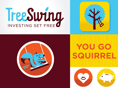 TreeSwing brand identity heart icon icons investing pig squirrel swing tree