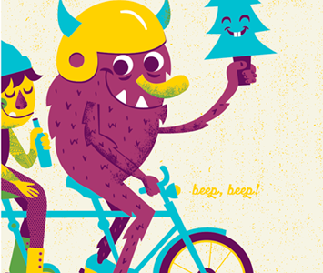 Bike Print Preview bicycle bike design illustration monster poster silkscreen silly tattoo