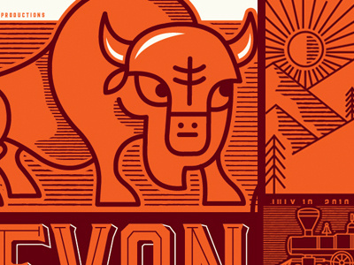 Buffalo WIP buffalo grid mountains orange outdoors poster shadow sun train tree type typography