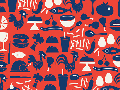 Pattern and icon play bacon cake chicken fish food fries icons lemon pattern soup tomato veggies