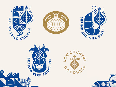 The Brass Onion Iconography beef chicken cow iconography icons kansas low country menu onion restaurant shrimp