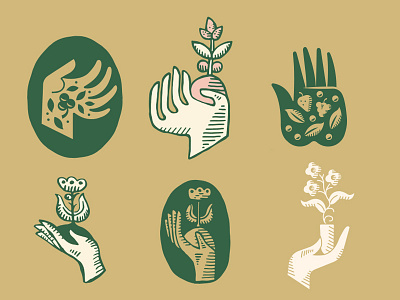 WIP. Drawing Hands. farm flower flowers fruit growth hand hands icon leaf logo orchard strawberry