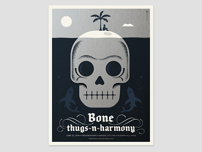 Bone Thugs-N-Harmony Poster beach fish gig poster lettering ocean palm tree poster shark silkscreen skull typography