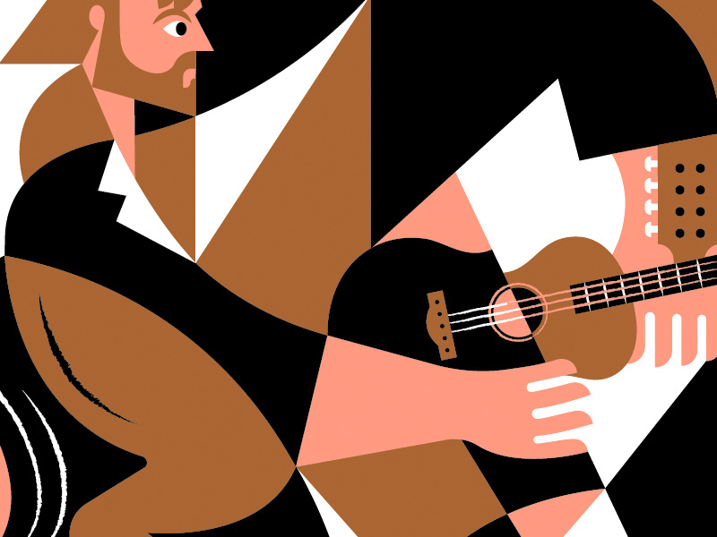 Poster WIP grid shapes silkscreen hand horse guitar man band gig poster poster