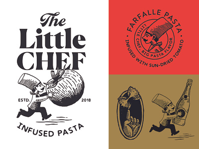 The Little Chef brand assets chef chef hat chef logo food icon logo noodles packaging pasta seal tomato