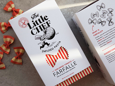 The Little Chef brand identity and pasta packaging chef chef hat chef logo farfalle food packaging food packaging design hand icon logo packaging packaging design pasta tomato
