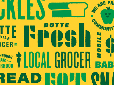 Mobile Grocer Identity Exploration apple bread carrot food grocery icon lettering local pattern seal stencil type typeography