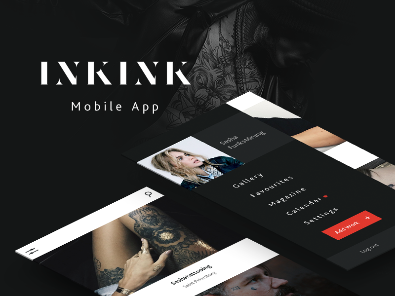 InkInk. Mobile app for tattoo lovers flat social tattoo ux ui mobile app app mobile