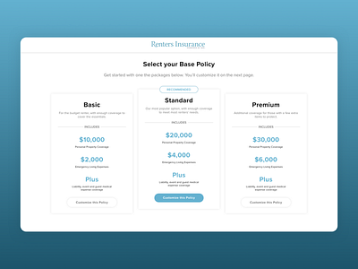 Renters Insurance Purchase Flow design pricing page pricing plan purchase ui ux