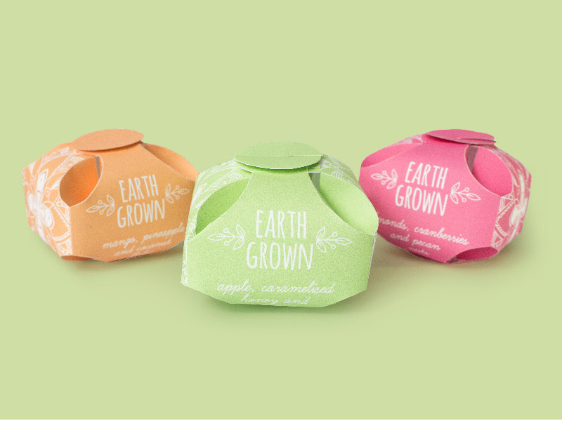 Earth Grown Packaging package design sustainable earth food health snack packaging freelance symbol illustration design graphic design