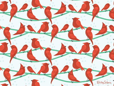 Cardinals bird cardinal children christmas holiday repeat pattern surface pattern vector