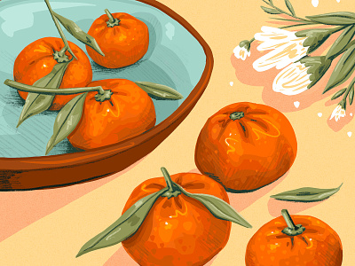 Stem and Leaf Mandarin Oranges digital art drawing flower food food illustration fruit fruit illustration fruits illustration mandarin mandarin orange oranges procreate