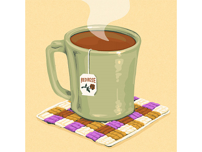 Tea Time: Breakfast #3 breakfast coffee drawing drink food illustration jadeite mug procreate red rose tea tea time