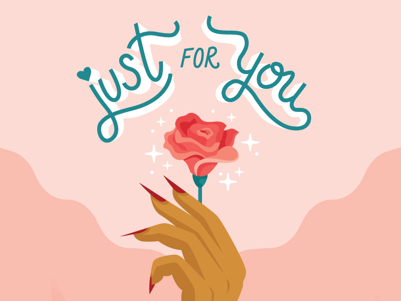 Just For You Valentine femme pink valentine sparkles flower custom type lettering rose
