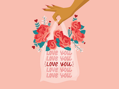 Love You Valentine bag flowers hearts love you plastic bag romantic roses valentine