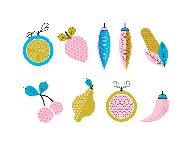 Fruit & Veggie illustrations beans cherries corn design digital drawing fruit grapefruit icon illustrator lemon pepper strawberry