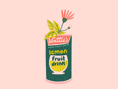 Wattie's Pure Fruit Drink & Flower can drawing flower illustration procreate vector vintage