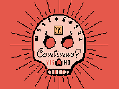 Continue? 8 bit design illustration skull video games