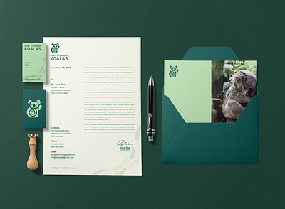 Letterhead and Envelope brand branding branding design business card card denoffoxes design envelope graphic design graphicdesign graphicdesigner koala letterhead port stephens koalas print print design