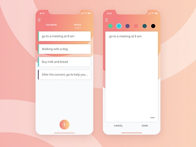 Mobile App - Calendar and Notes 2019 trend app calendar gradient iphone x mobile mobile app notes ui ui ux