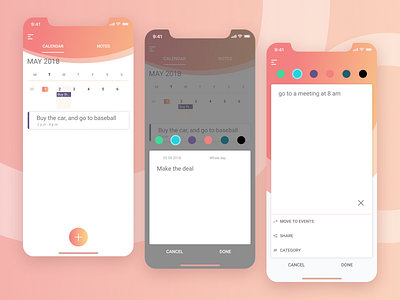 Mobile App - Calendar and Notes 2019 trend app calendar clean good design gradient iphone x mobile app notes ui ui ux