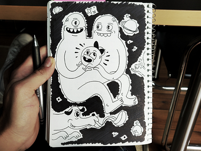 🛸 Alien Family 👽 alien design drawing family illustration ink outer pen space