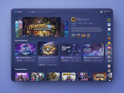 Game streaming portal (Dark) app blizzard cybersport dark theme dashboard esport figma fortnite game game design hearthstone network steam stream tournament twitch ui design uiux video game world of warcraft