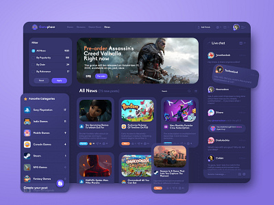 Game portal - News page blizzard blog chat dashboard discord esport figma fortnite game marvel network news sony playstation spiderman steam stream twicth ui ux website