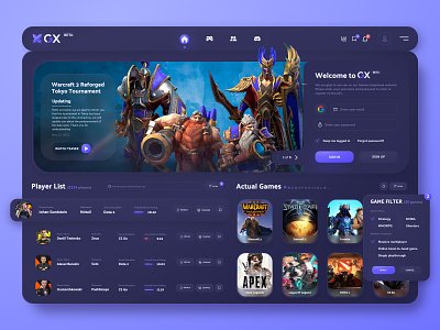 GX gaming platform: Home page