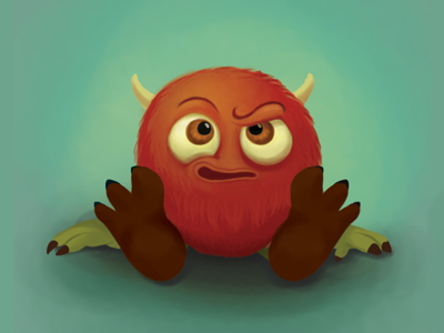 Red hairy monster cute digital painting monster