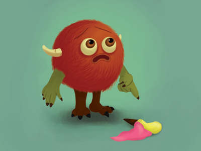 Red hairy monster cute digital painting monster