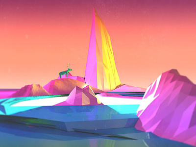 Tundra 3d c4d deer iceberg landscape lowpoly neon stag