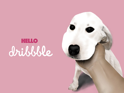 Hi Dribbble!! animal digitalart dog dog art dribbble flat hand hello hello dribbble icon illustration illustrator labrador logo minimal pet pink procreate puppy vector