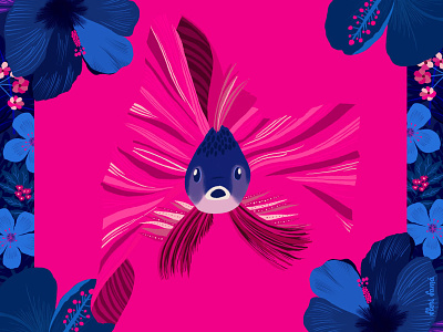 Ocean Spotlight animal illustration betta splendens blue flowers digital artwork fish floral art floral illustration floral pattern flowers illustration ipad pro pink background procreate vibrant colors