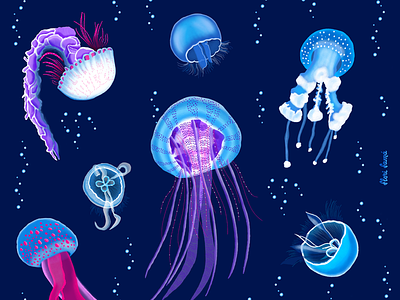 Jellyfish for Julyfish blue bright colors glow illustration ipad pro jellyfish lit procreate under the sea vibrant colors