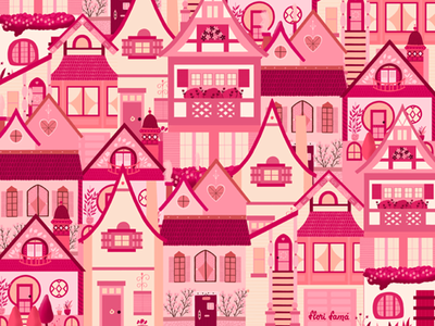 Pink Little Town cute houses illustration ipad pro pattern pink procreate surface pattern design town vibrant colors