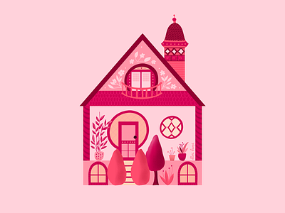 Home Pink Home adorable cozy cute design flowers home house illustration ipad pro pink procreate vibrant colors