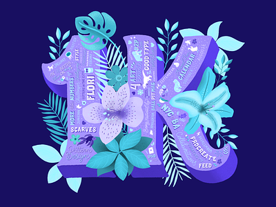1K 3d letters design floral art flowers illustration ipad pro lettering procreate type typography vibrant colors