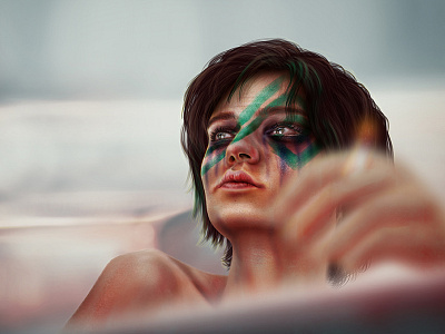 After after colors concept illustration painting portrait scene smoking woman