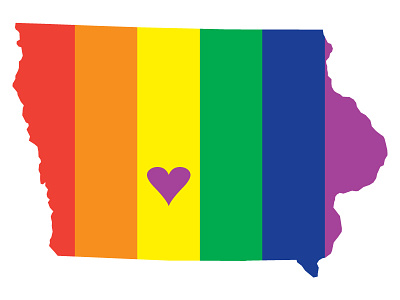 Des Moines pride! blue green heart iowa map orange postcard print purple red state vector yellow